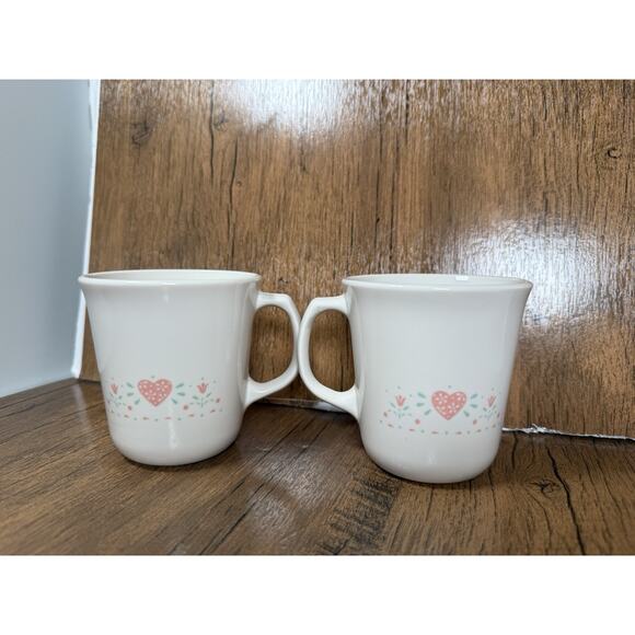 Corelle Other - Lot of 2 Vintage Corelle Corning Forever Yours Pink Heart Coffee Tea Cups Mugs
